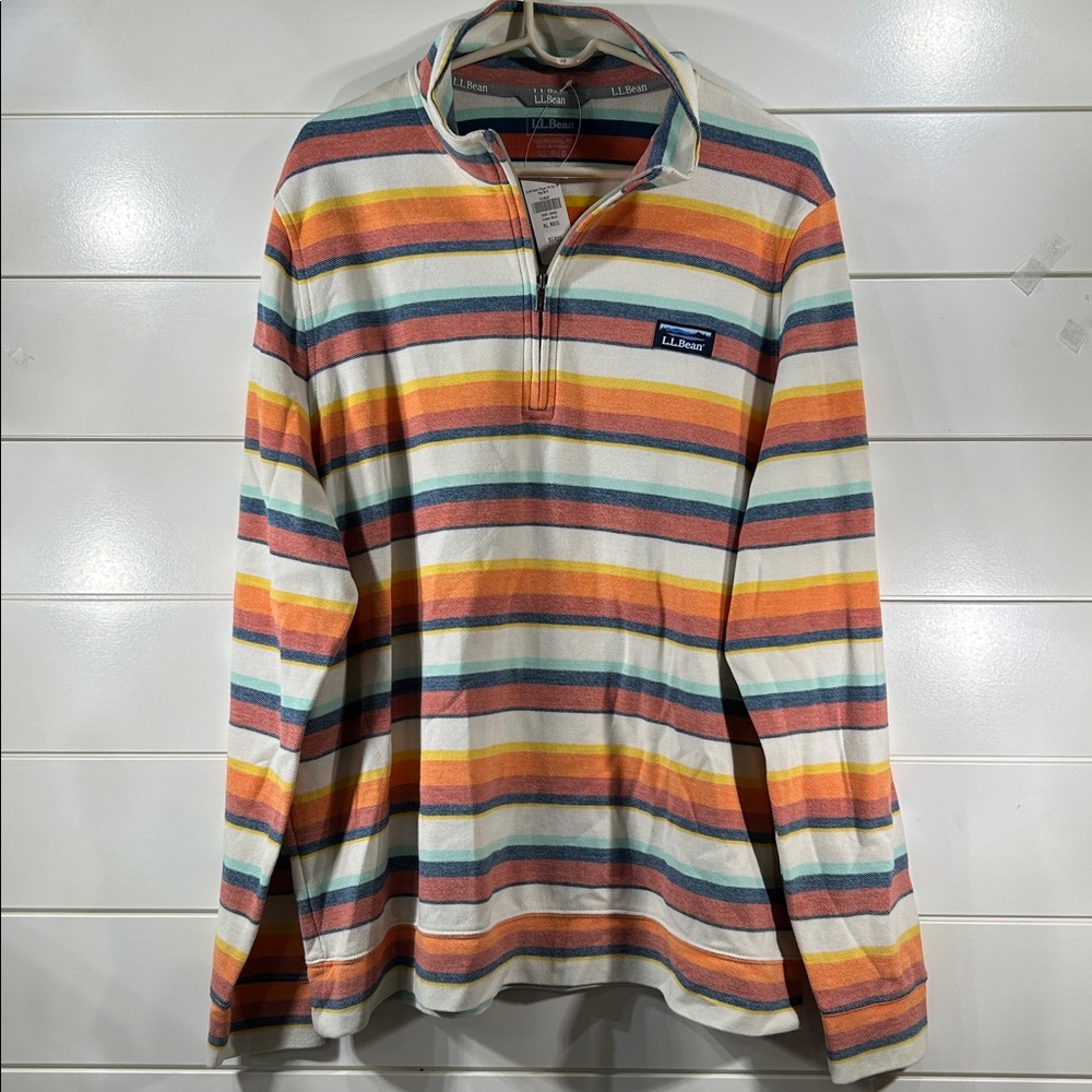 NWT L.L. Bean Comfort Stretch Pique Striped Quarter Zip Pullover Men’s Size XL